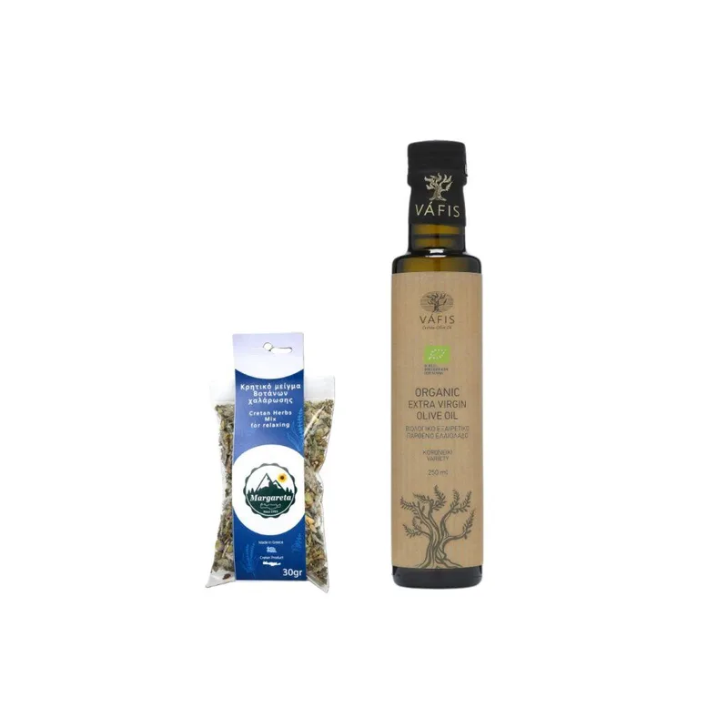 BIO extra panenský olivový olej 250 ml + mix krétských bylinek k relaxaci 30g