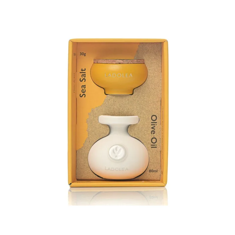 Dárkový box s BIO extra panenským olivovým olejem 80ml a květem mořské soli 30g Ladolea