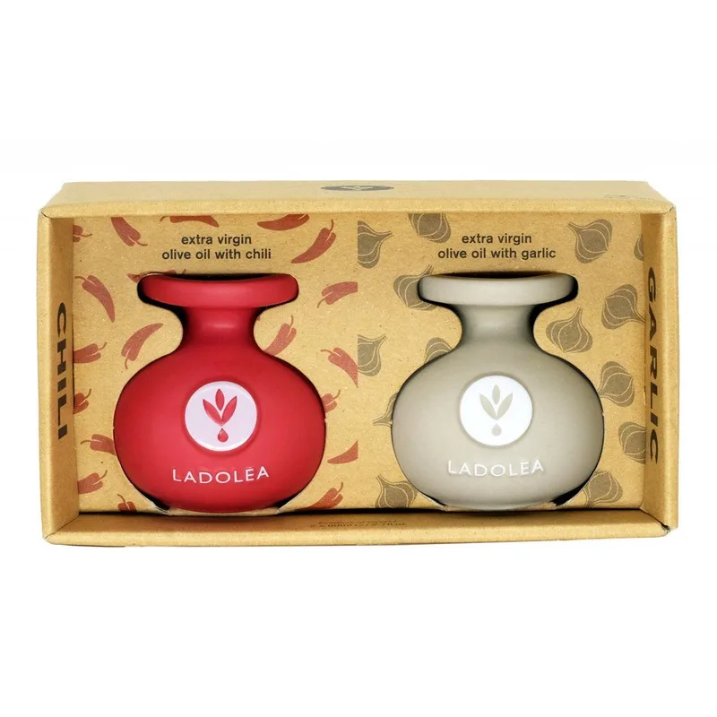 Dárkový box s extra panenským olivovým olejem ochuceným chilli a česnekem 160ml Ladolea